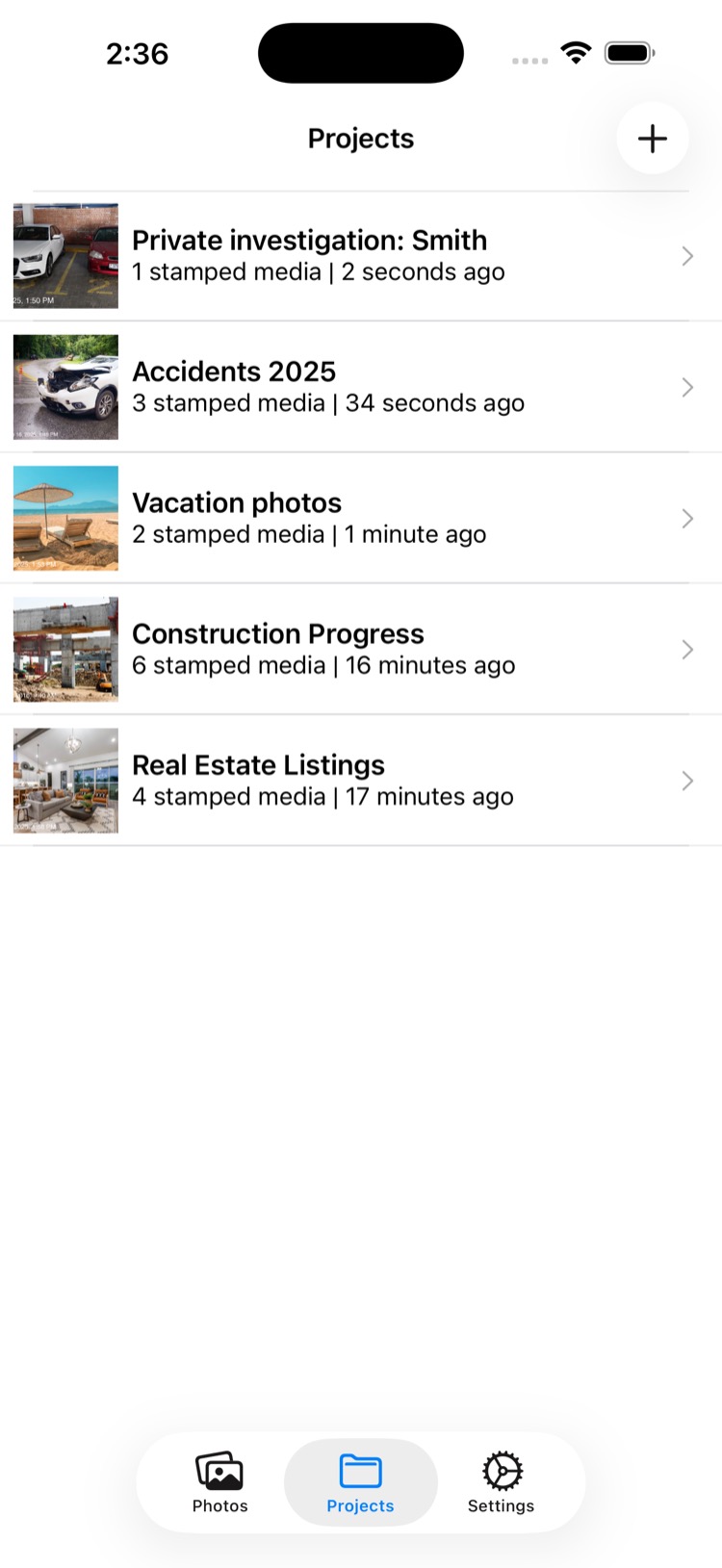 Organize stamped photos into projects